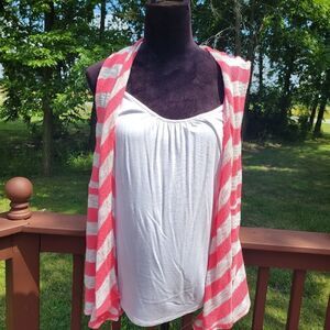Heartsoul Ladies Knit Summer  Sleeveless Tank Top  Coral and white sz XL